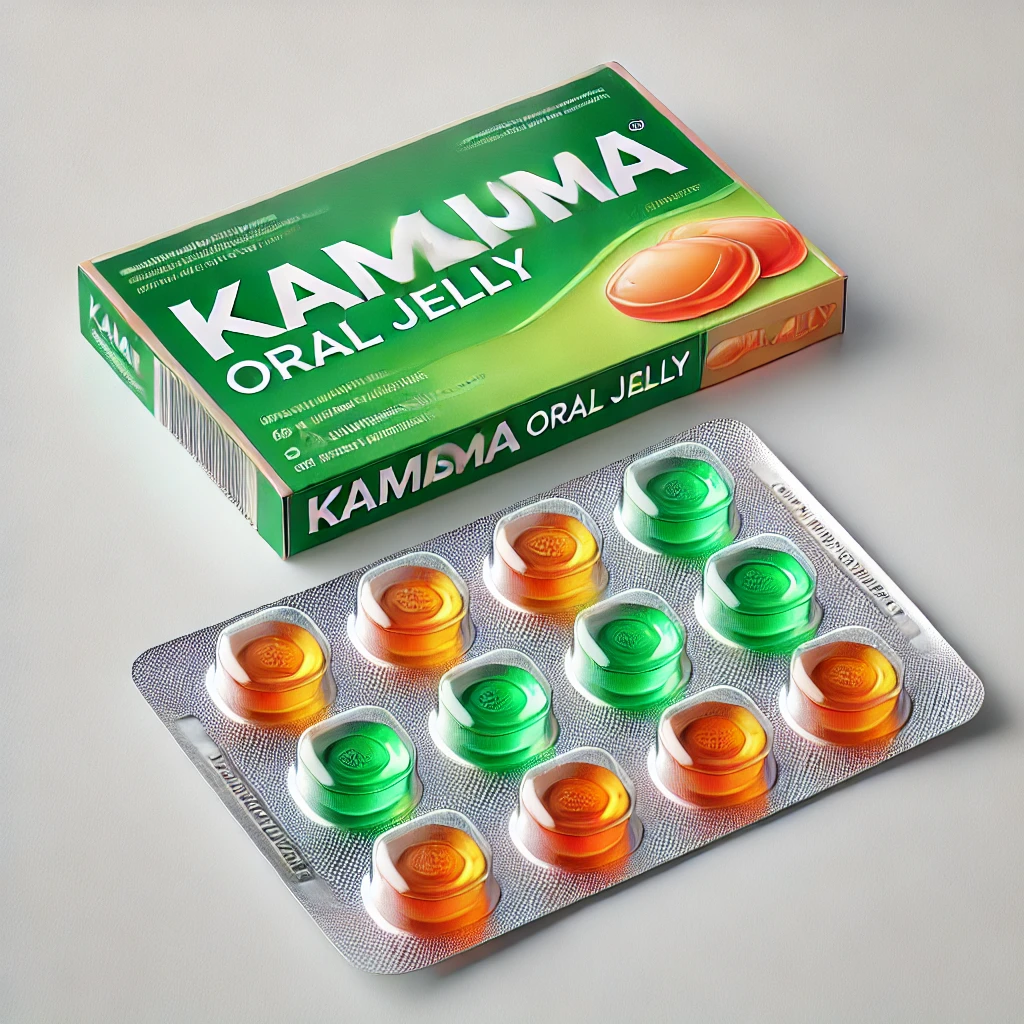 DALL·E 2025-04-24 10.52.19 - A realistic and clean illustration of a blister pack of Kamagra oral jelly sachets, displayed on a white background. The packaging shows bright colors